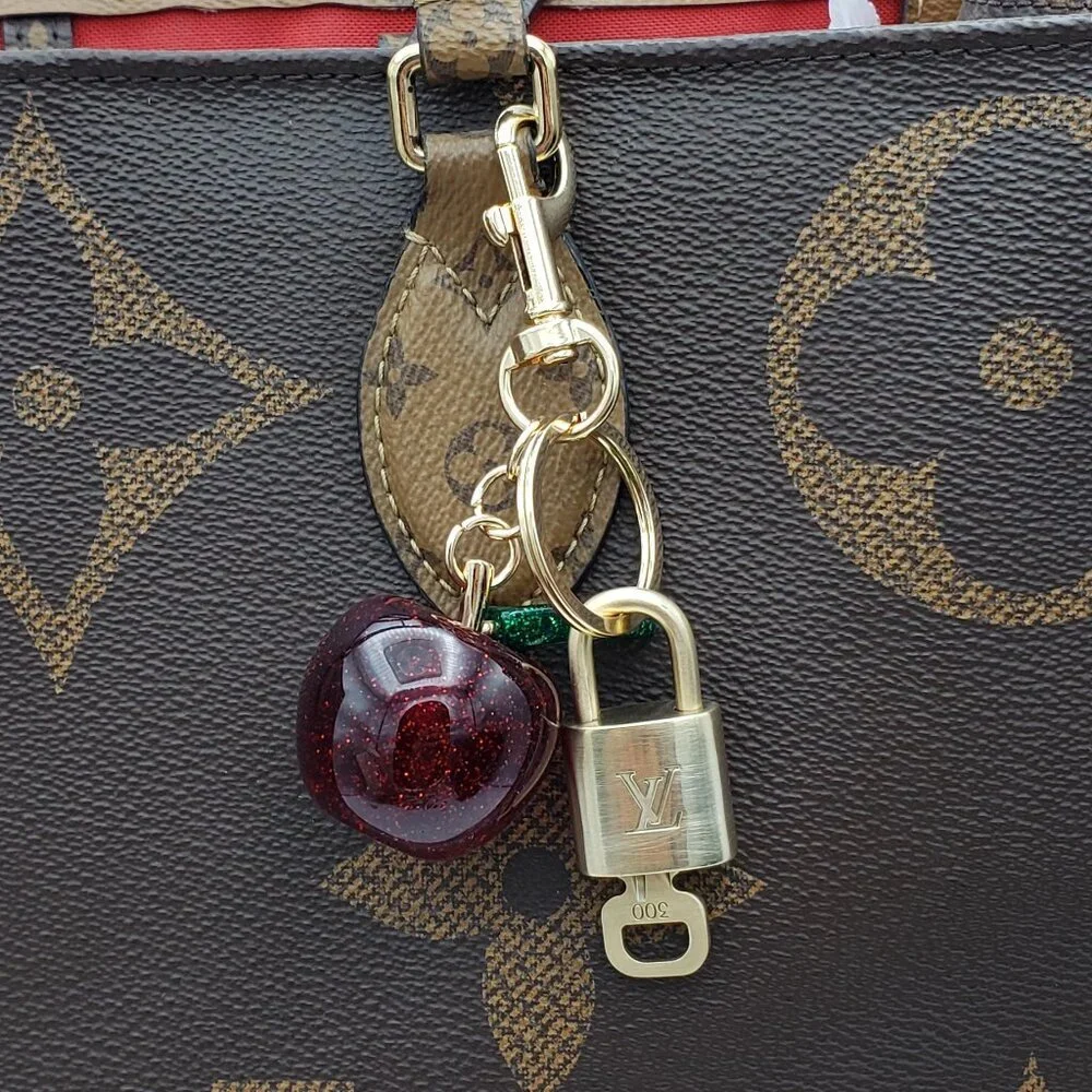 Authentic Louis Vuitton Lock & Key with Unbranded Apple Charm, Keychain